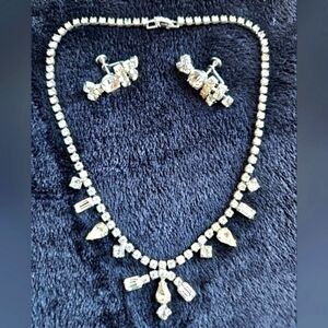 VINTAGE 50s RHINESTONE NECKLACE & EARRING SET